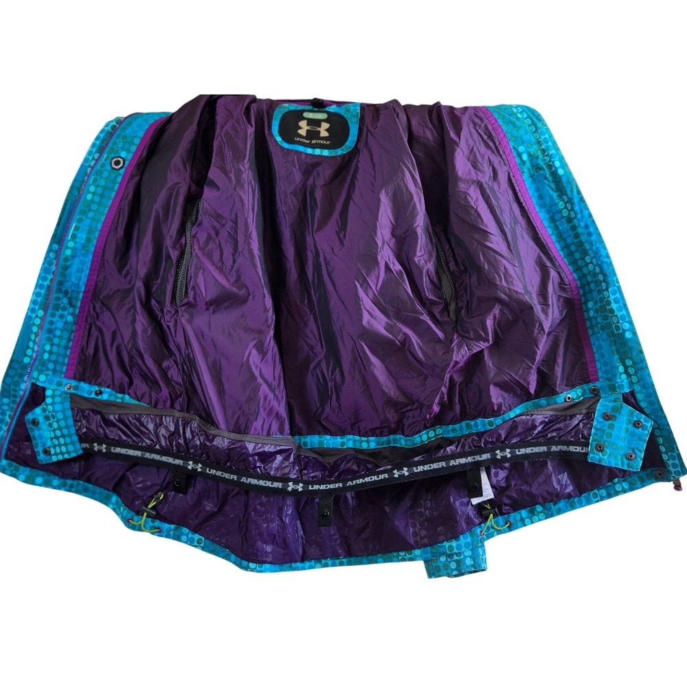 Under Armour Women S Teal Blue Geometric Dot Print Hooded Ski Jacket Pockets - Picture 4 of 16